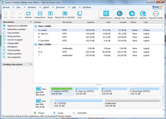 Скриншот программы easeus partition master