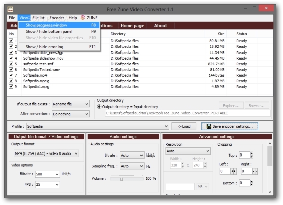Скриншот программы free zune video converter