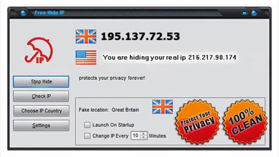Скриншот программы free hide ip