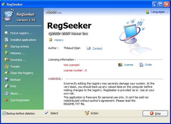 Скриншот программы regseeker