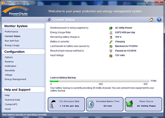 Скриншот программы powerchute personal edition