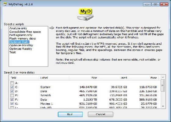 Скриншот программы mydefrag для windows 7