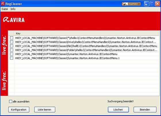 Скриншот программы avira registry cleaner
