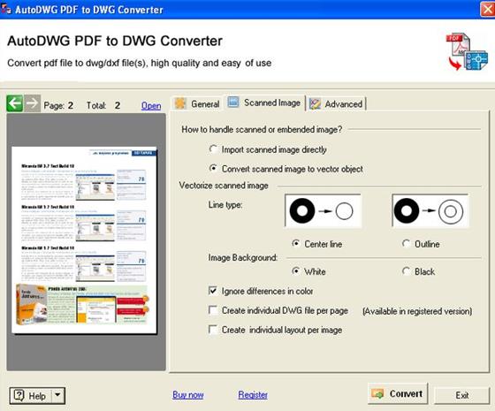 Скриншот программы pdf to dwg converter