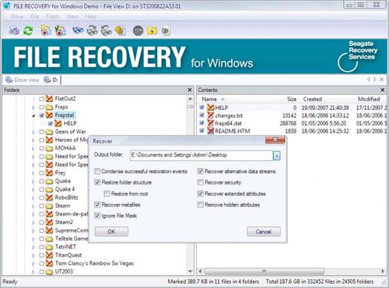 Скриншот программы seagate file recovery