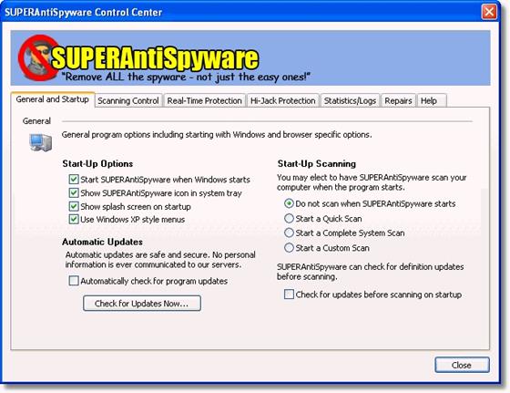Скриншот программы superantispyware