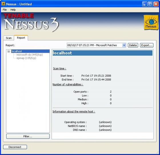 Скриншот программы nessus