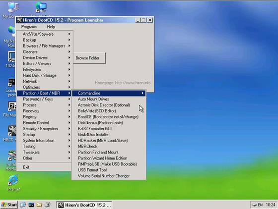 Скриншот программы hirens boot cd
