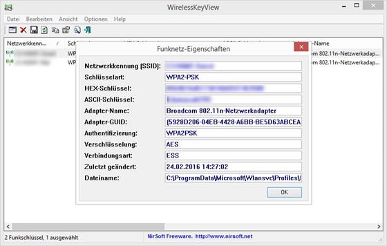 Скриншот программы wirelesskeyview