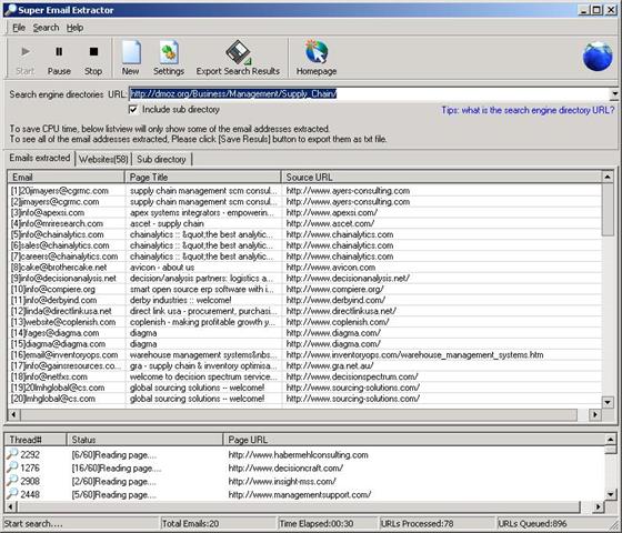Скриншот программы email extractor
