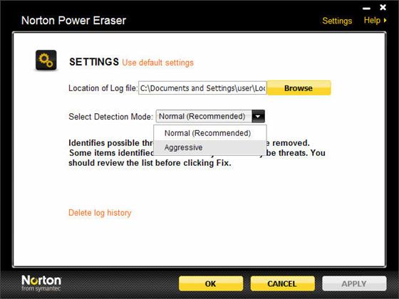 Скриншот программы norton power eraser