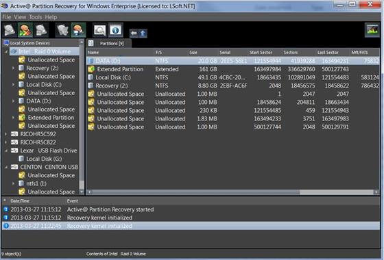 Скриншот программы active partition recovery
