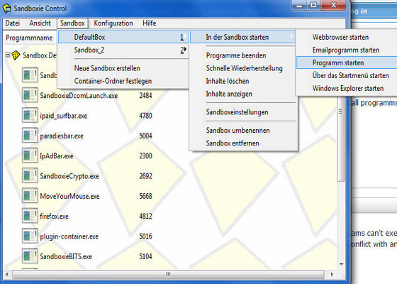 Скриншот программы sandboxie для windows 7