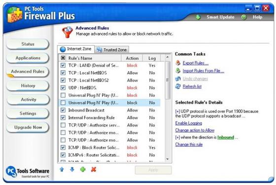 Скриншот программы pc tools firewall plus