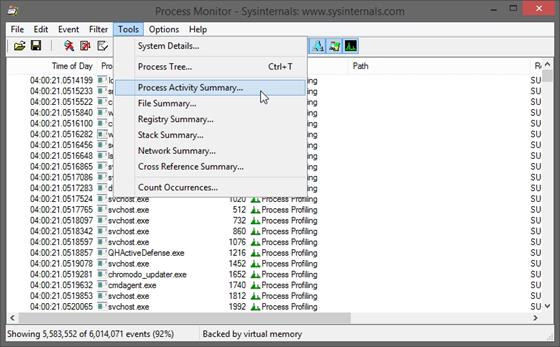 Скриншот программы process monitor