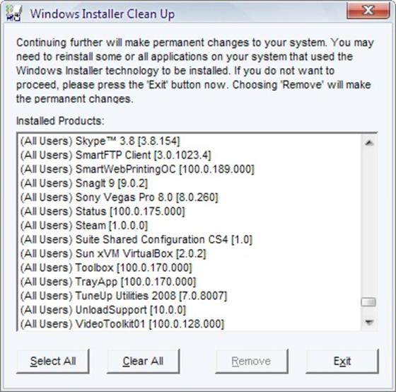 Скриншот программы windows installer cleanup utility