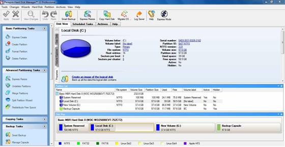 Скриншот программы paragon hard disk manager