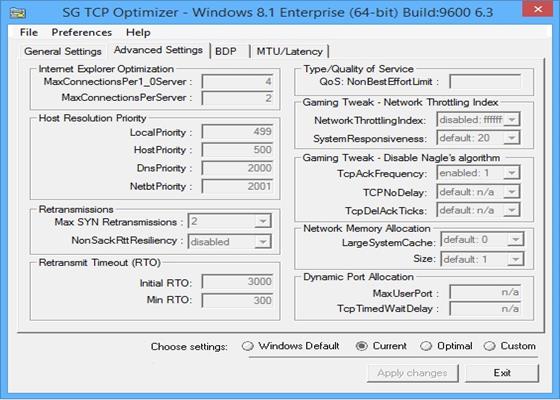 Скриншот программы tcp optimizer