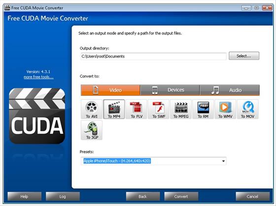 Скриншот программы free cuda video converter