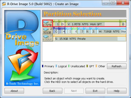 Скриншот программы r-drive image