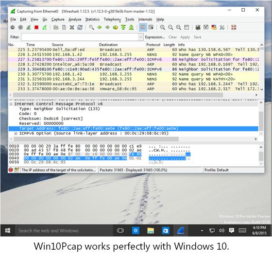 Скриншот программы winpcap