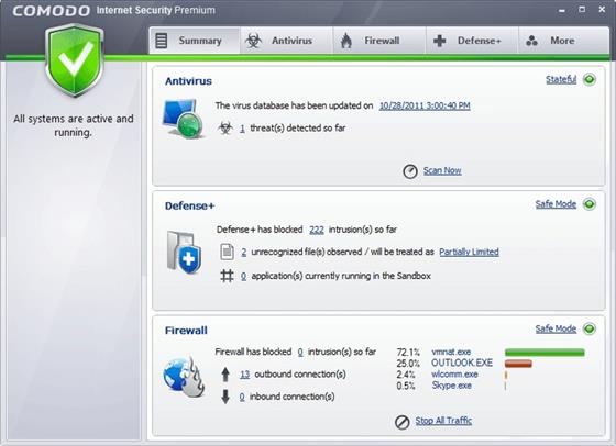 Скриншот программы comodo internet security premium