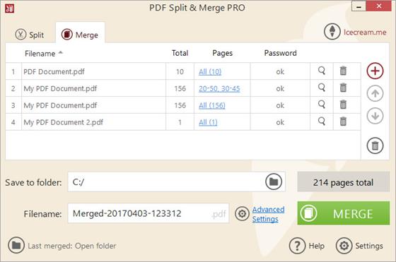Скриншот программы pdf split and merge