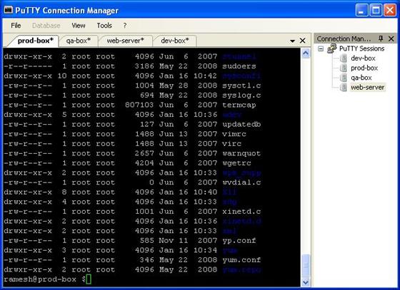 Скриншот программы putty connection manager