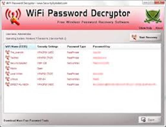 Скриншот программы wifi password decryptor